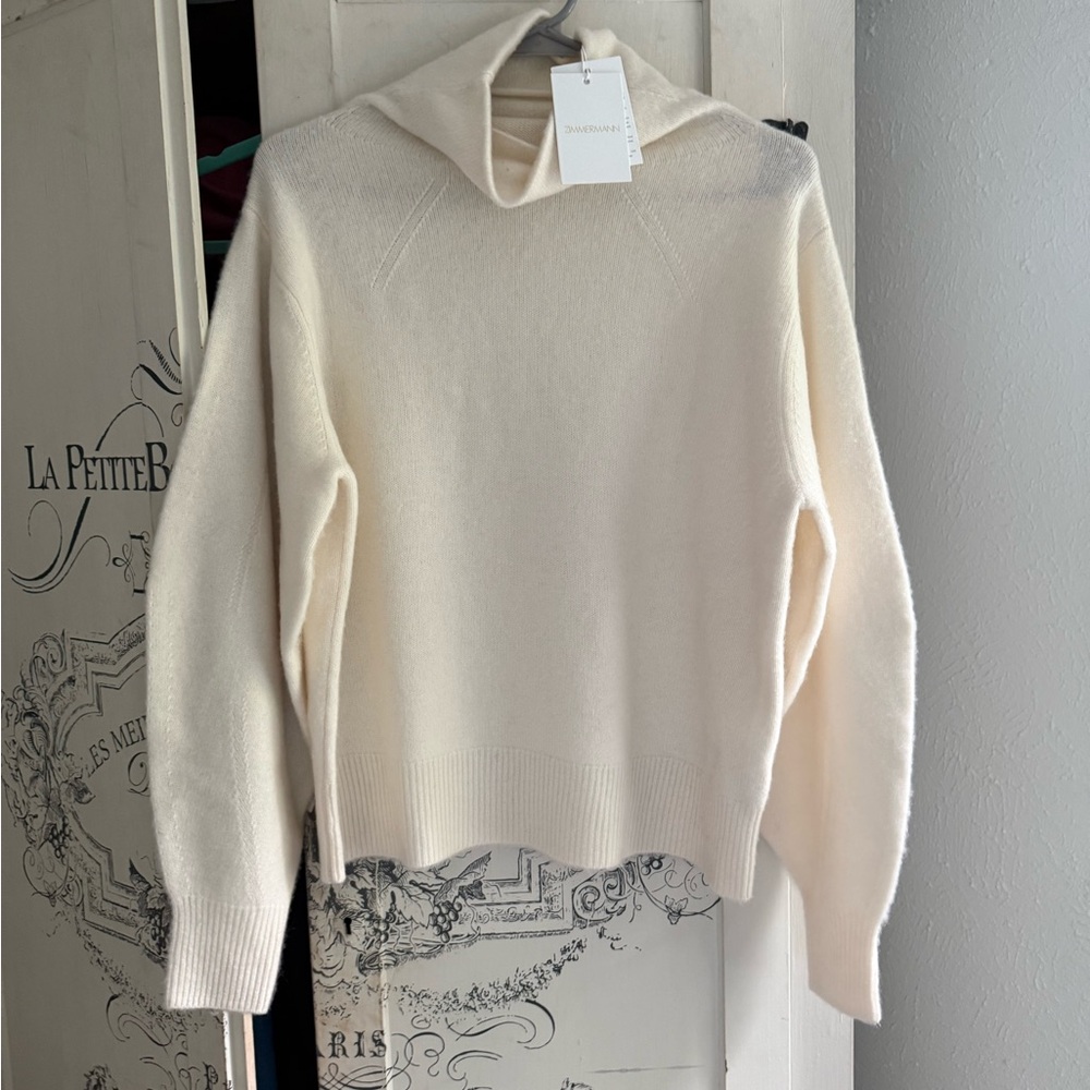NWT Zimmermann Wool/Cashmere Ivory Balloon Sleeve Sweater